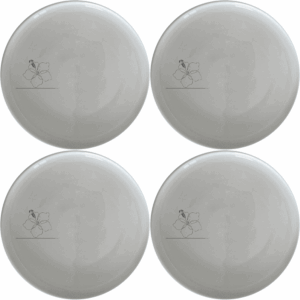 The Delicate Hibiscus Flower Dinner Plate Set of 4 features a subtle, elegant design perfect for any dining occasion.