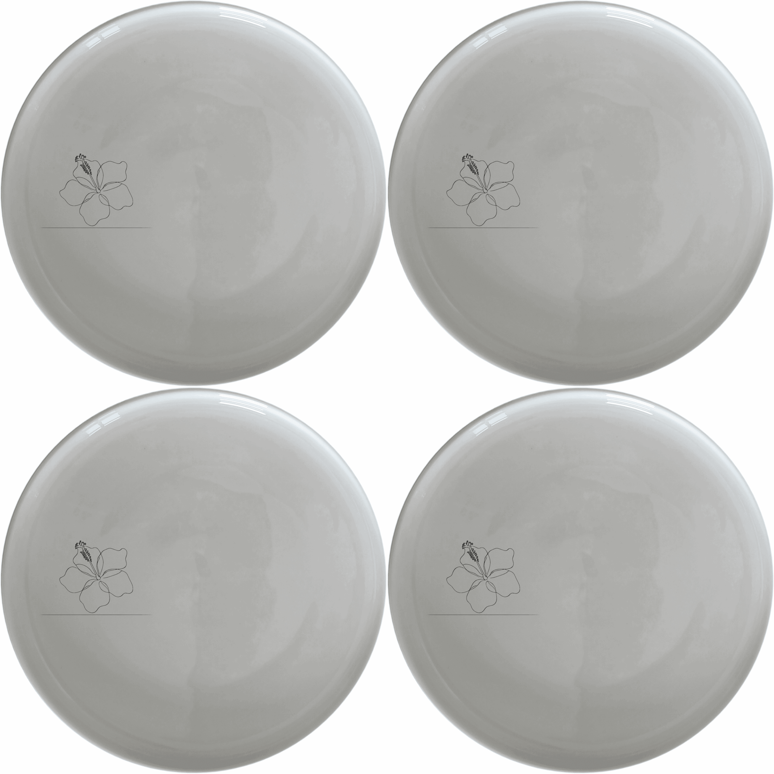 The Delicate Hibiscus Flower Dinner Plate Set of 4 features a subtle, elegant design perfect for any dining occasion.