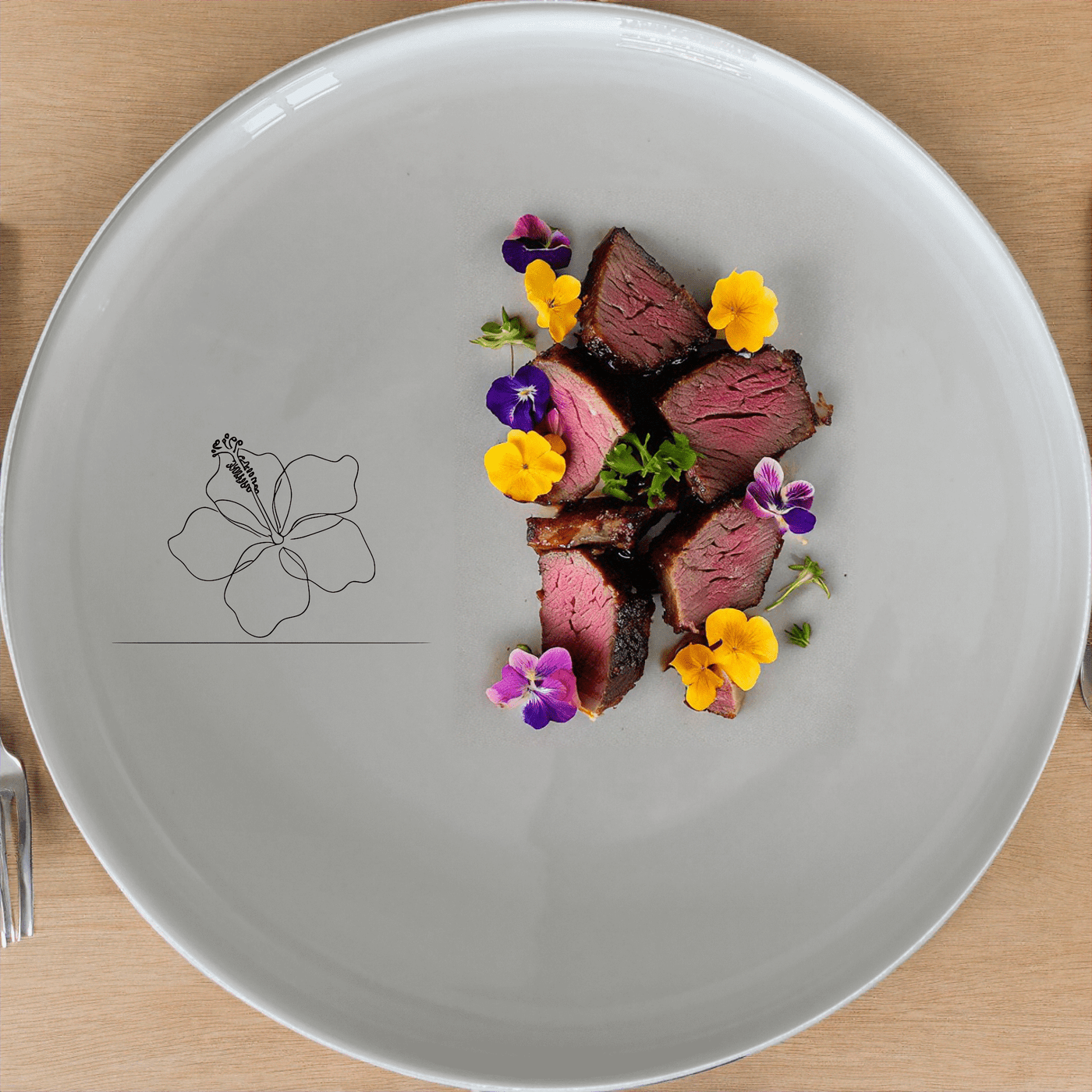 The Delicate Hibiscus Flower Dinner Plate Set of 4 features a subtle, elegant design perfect for any dining occasion.