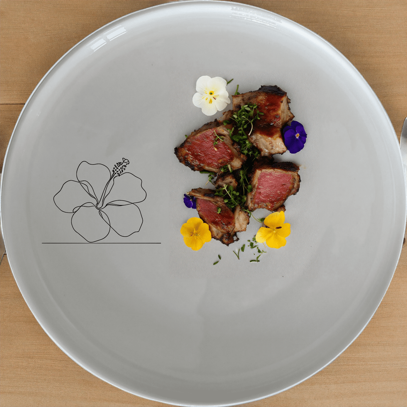 The Delicate Hibiscus Flower Dinner Plate Set of 4 features a subtle and elegant design perfect for any dining occasion.