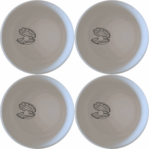 The Delicate Pearl Oyster Bowl Set of 4 features a subtle oyster design, perfect for adding a touch of elegance to your dining experience.