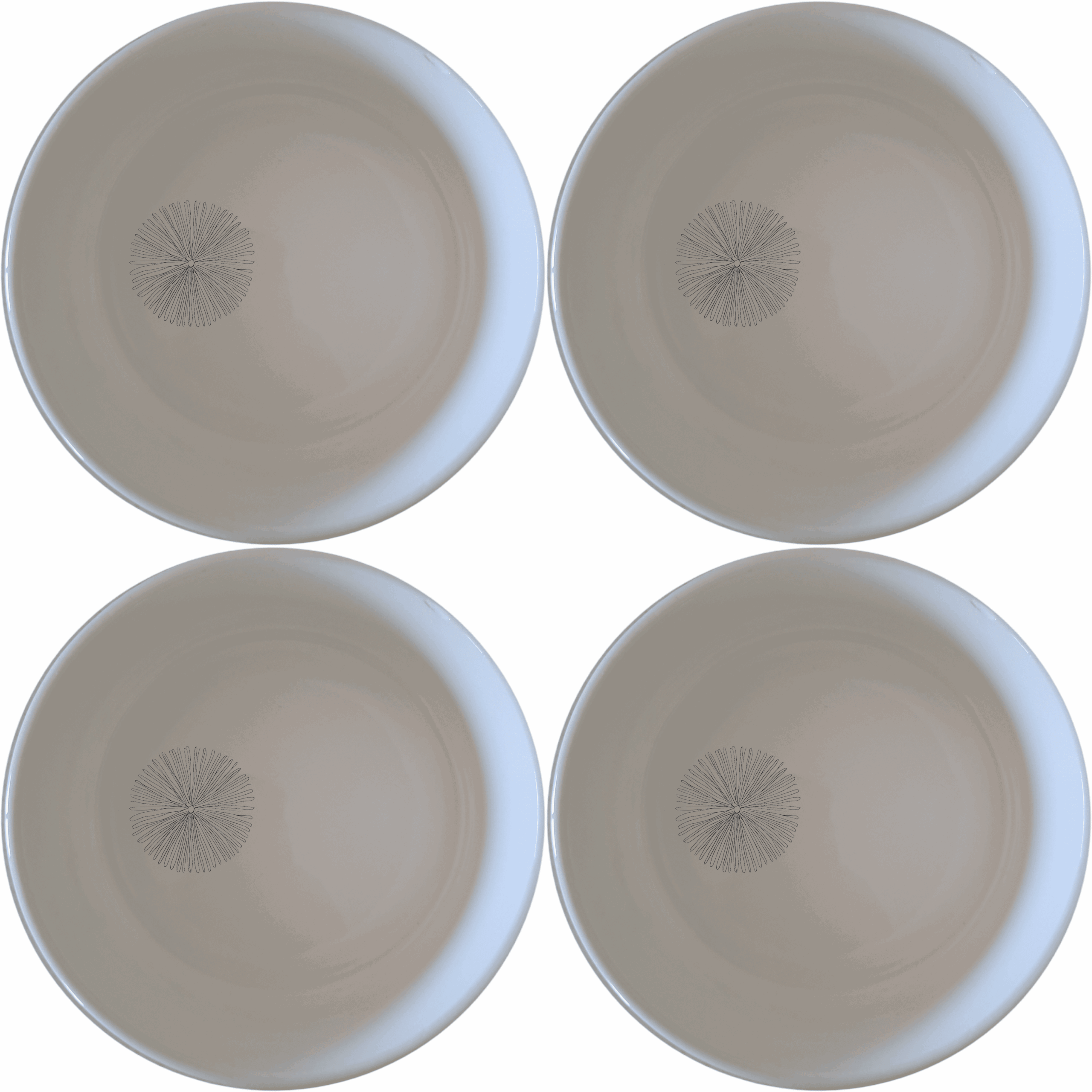 The Delicate Sea Urchins Bowl Set of 4 features intricate sea urchin designs on white ceramic bowls, perfect for any dining occasion.