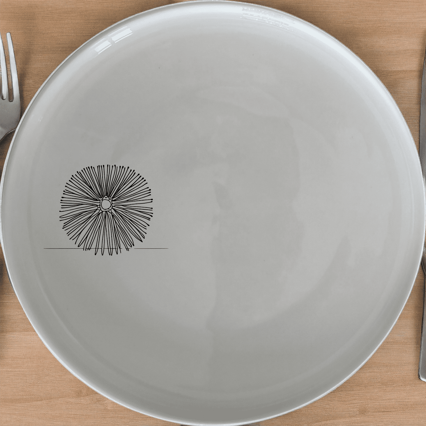 The Delicate Sea Urchins Dinner Plate Set of 4 features intricate sea urchin designs on white ceramic plates, perfect for adding a touch of oceanic elegance to your dining experience.