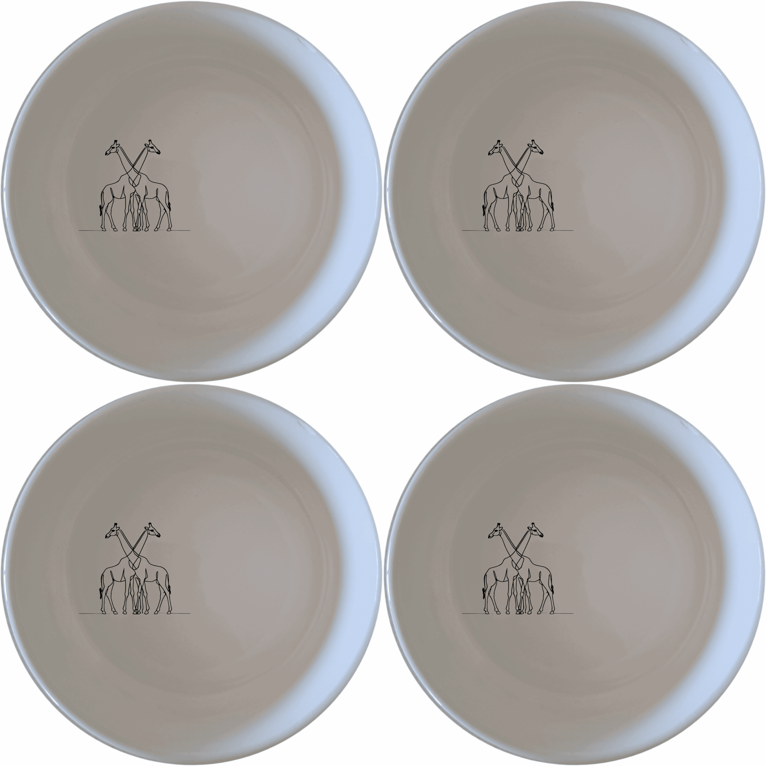 The Elongated Intertwined Girraffes Bowl Set of 4 features a unique design of intertwined giraffes, perfect for adding a touch of nature to your dining experience.