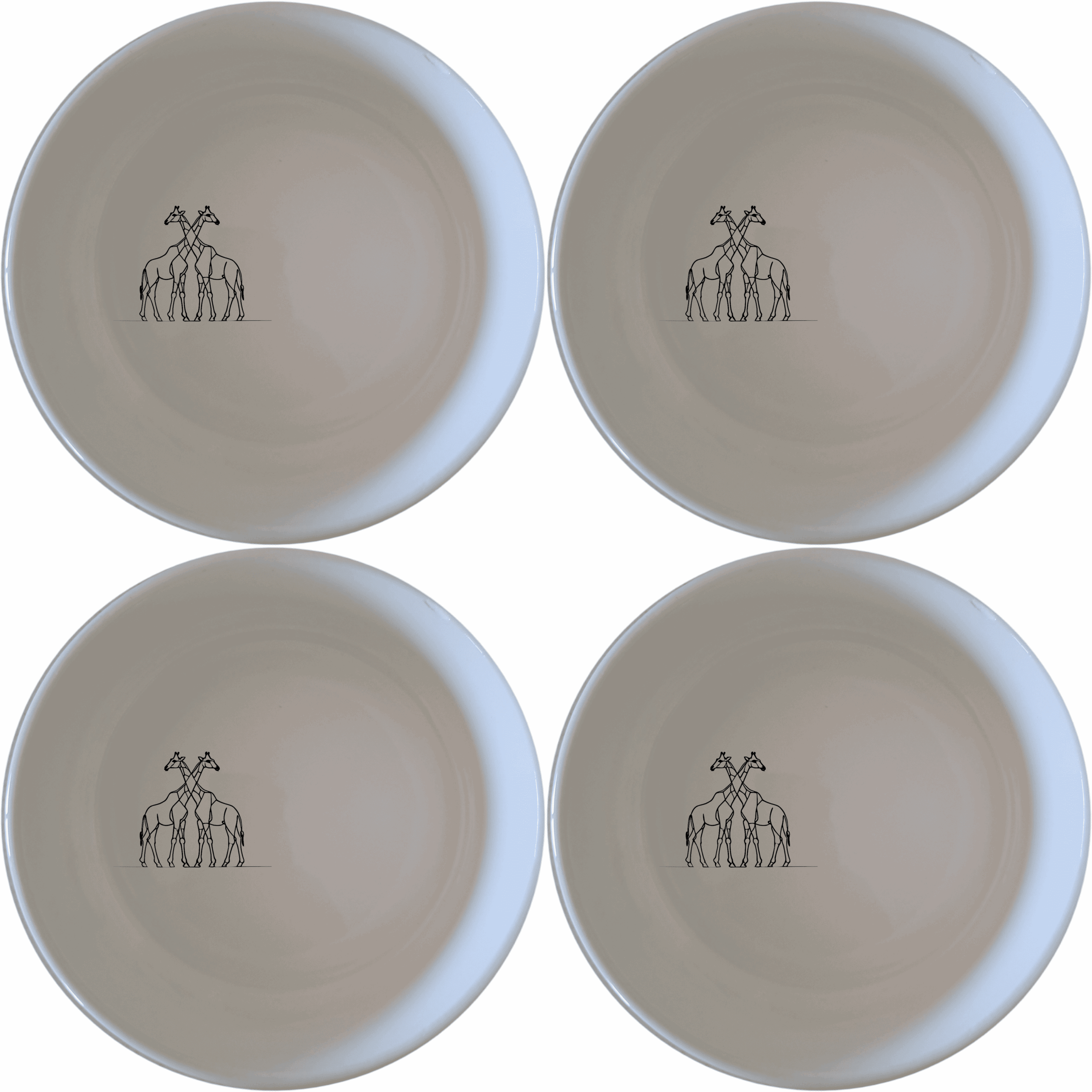 The Elongated Intertwined Girraffes Bowl Set of 4 features elegant giraffe designs, perfect for modern dining and everyday use.