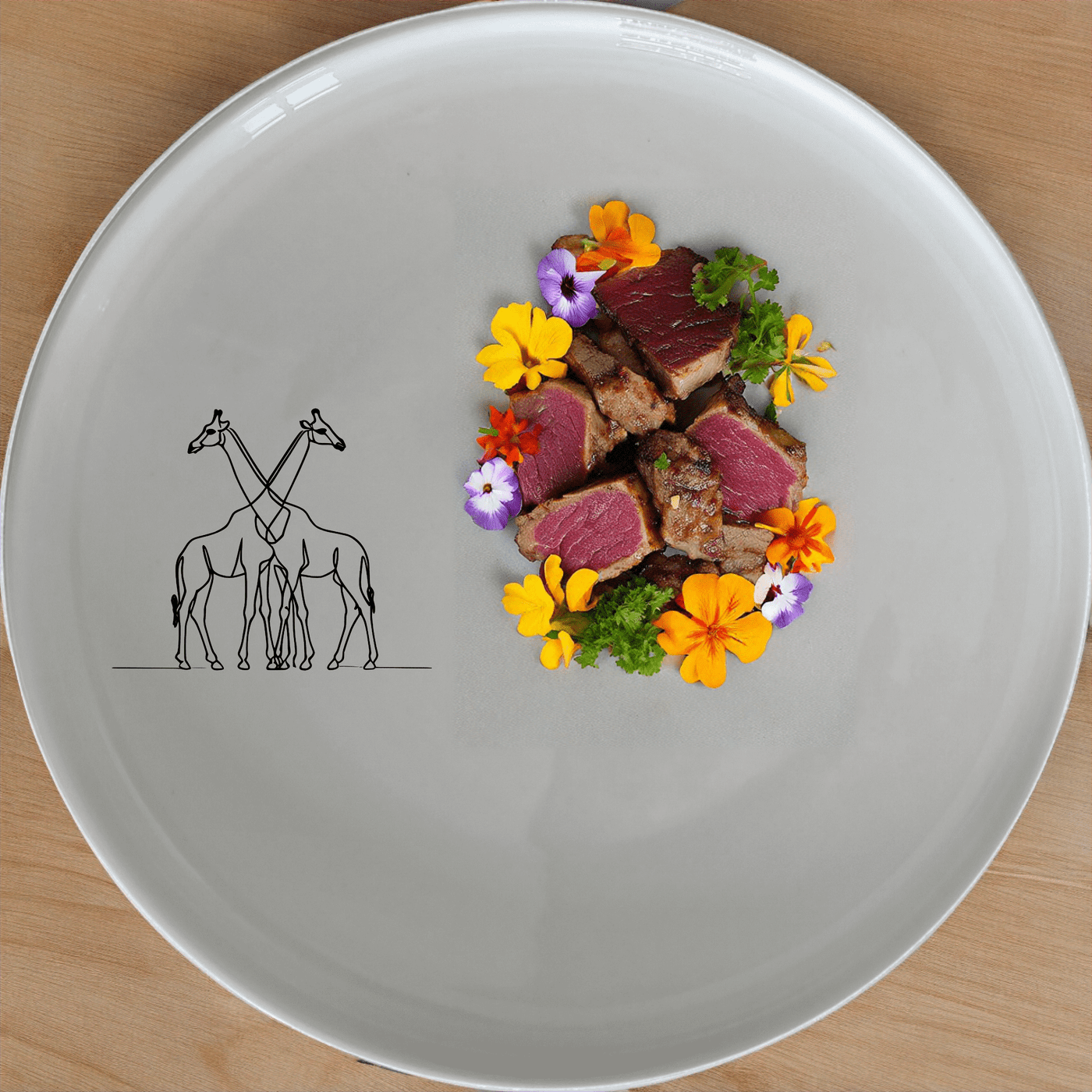 The Elongated Intertwined Girraffes Side Plate Set of 4 adds a unique touch to your dining table with its elegant design and high-quality ceramic construction.