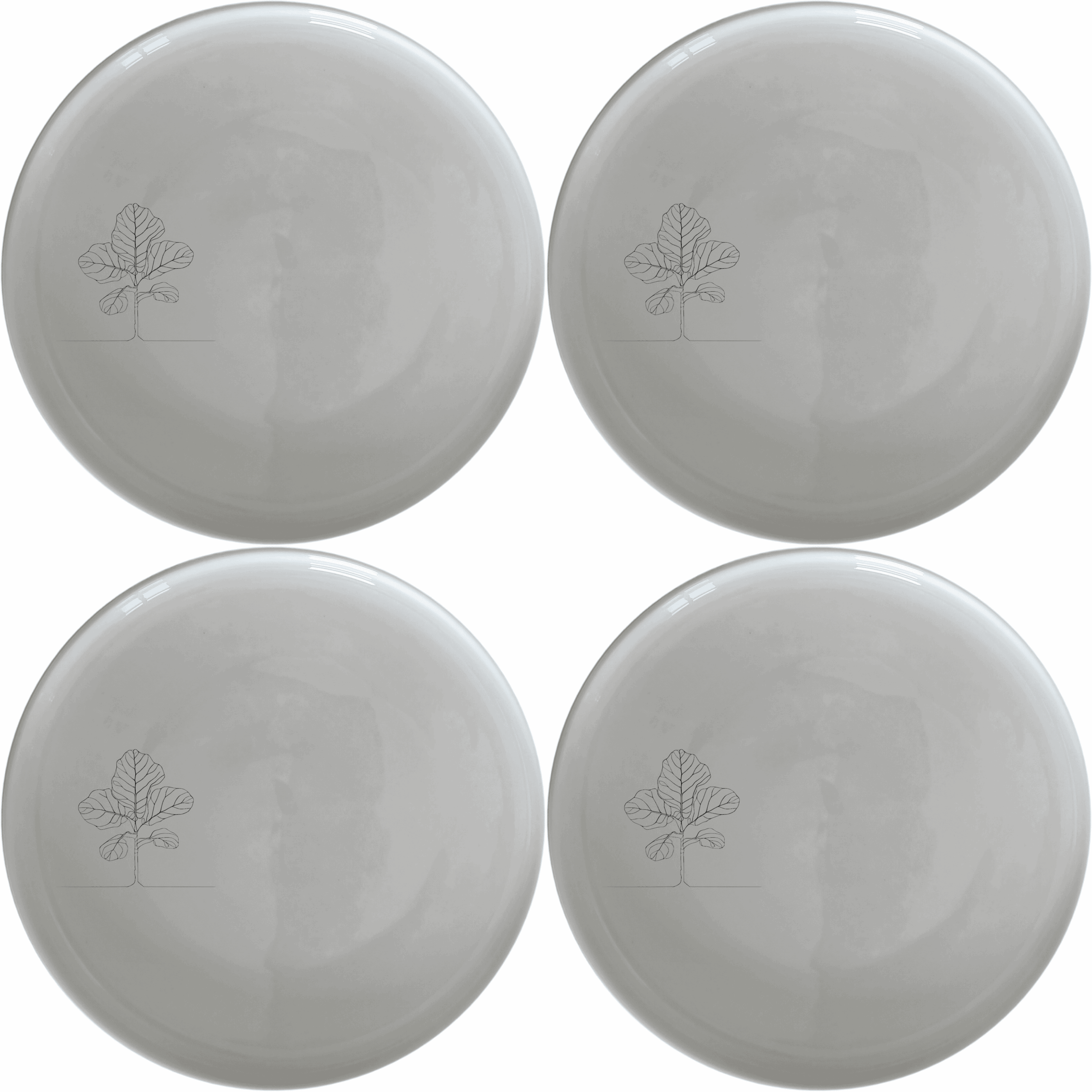 The Fiddle Leaf Dinner Plate Set of 4 features a minimalist design perfect for modern dining. Crafted from durable ceramic, these plates are microwave and dishwasher safe, making them ideal for everyday use.