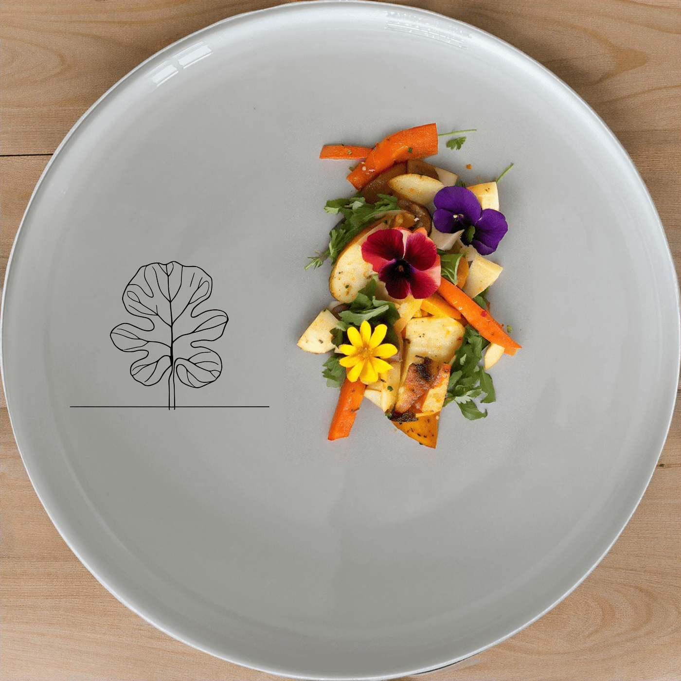 The Fiddle Leaf Dinner Plate Set of 4 features a minimalist design with a subtle leaf motif, perfect for modern dining settings.