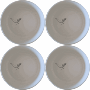 The Floating Breaching Whale Bowl Set of 4 features elegant whale designs, perfect for any dining table.
