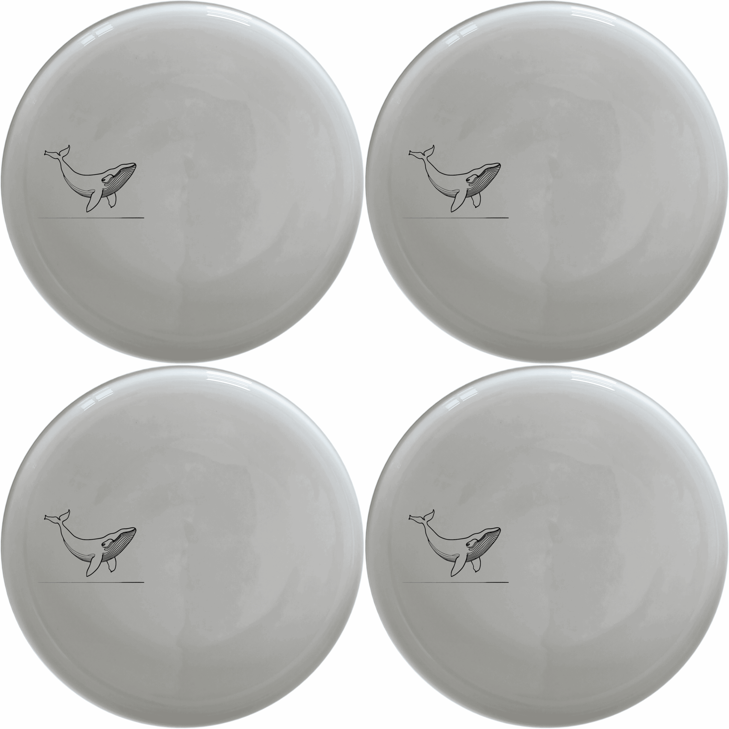 The Floating Breaching Whale Dinner Plate Set of 4 features a striking silhouette of a breaching whale, perfect for adding an artistic touch to your dining experience.