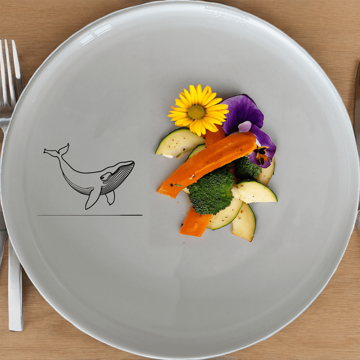 The Floating Breaching Whale Dinner Plate Set of 4 features a striking silhouette of a breaching whale, perfect for adding an artistic touch to your dining experience.
