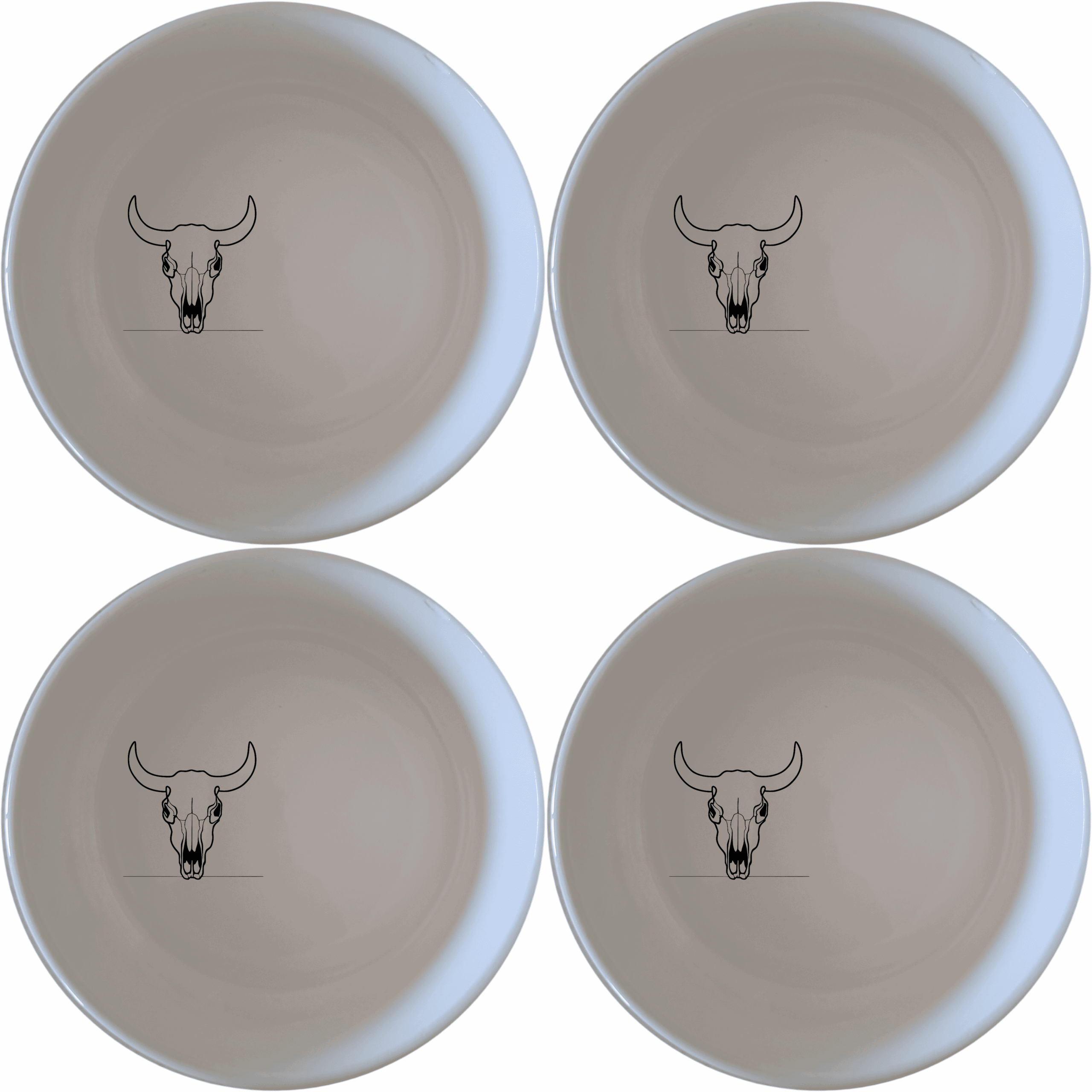 The Front Facing Cow Skull Bowl Set of 4 adds a bold, artistic touch to your dining experience with its sleek, modern design.