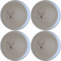 Front Facing Cow Skull Bowl Set of 4 offers a unique and stylish addition to your dining collection, perfect for everyday use or special occasions.