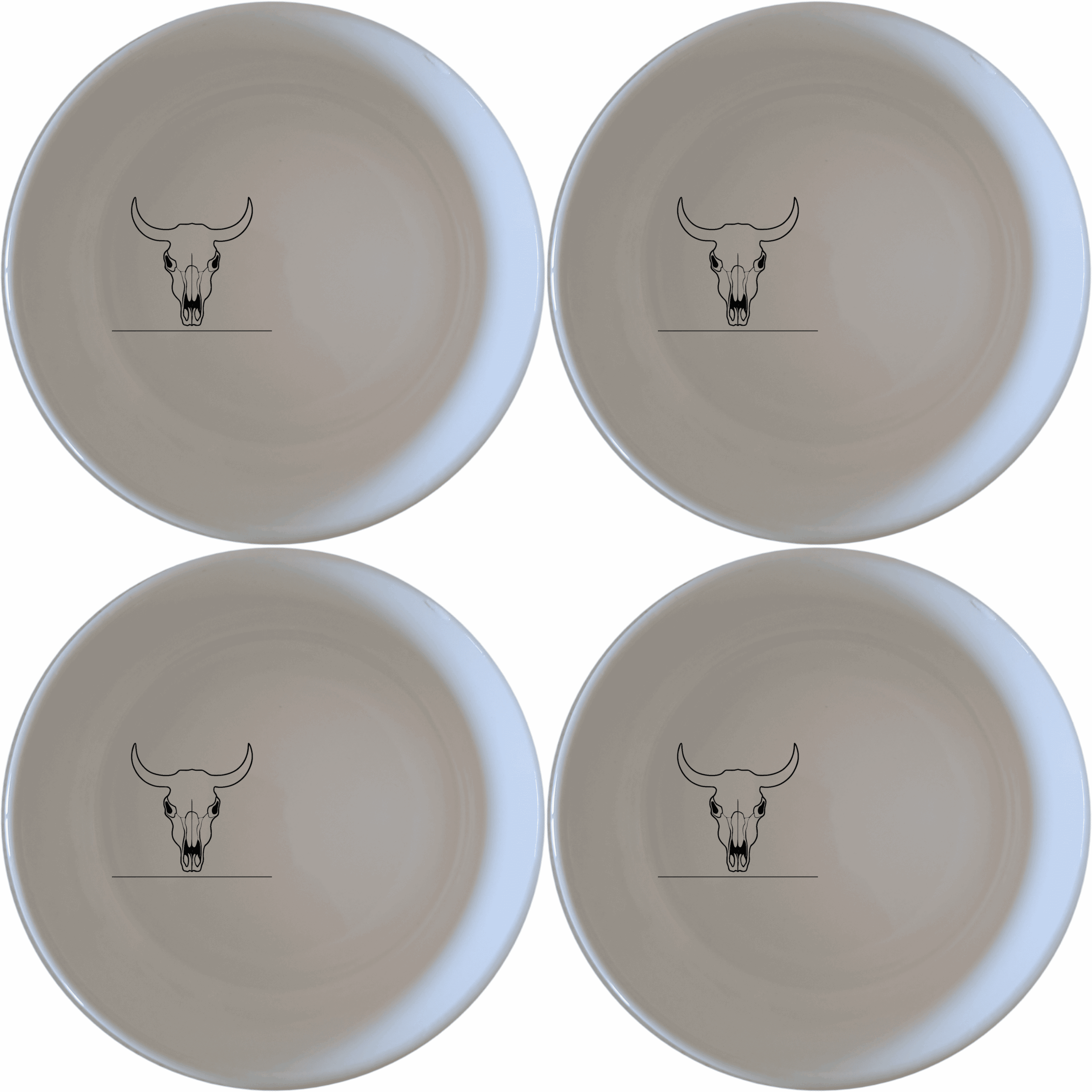 Front Facing Cow Skull Bowl Set of 4 offers a unique and stylish addition to your dining collection, perfect for everyday use or special occasions.