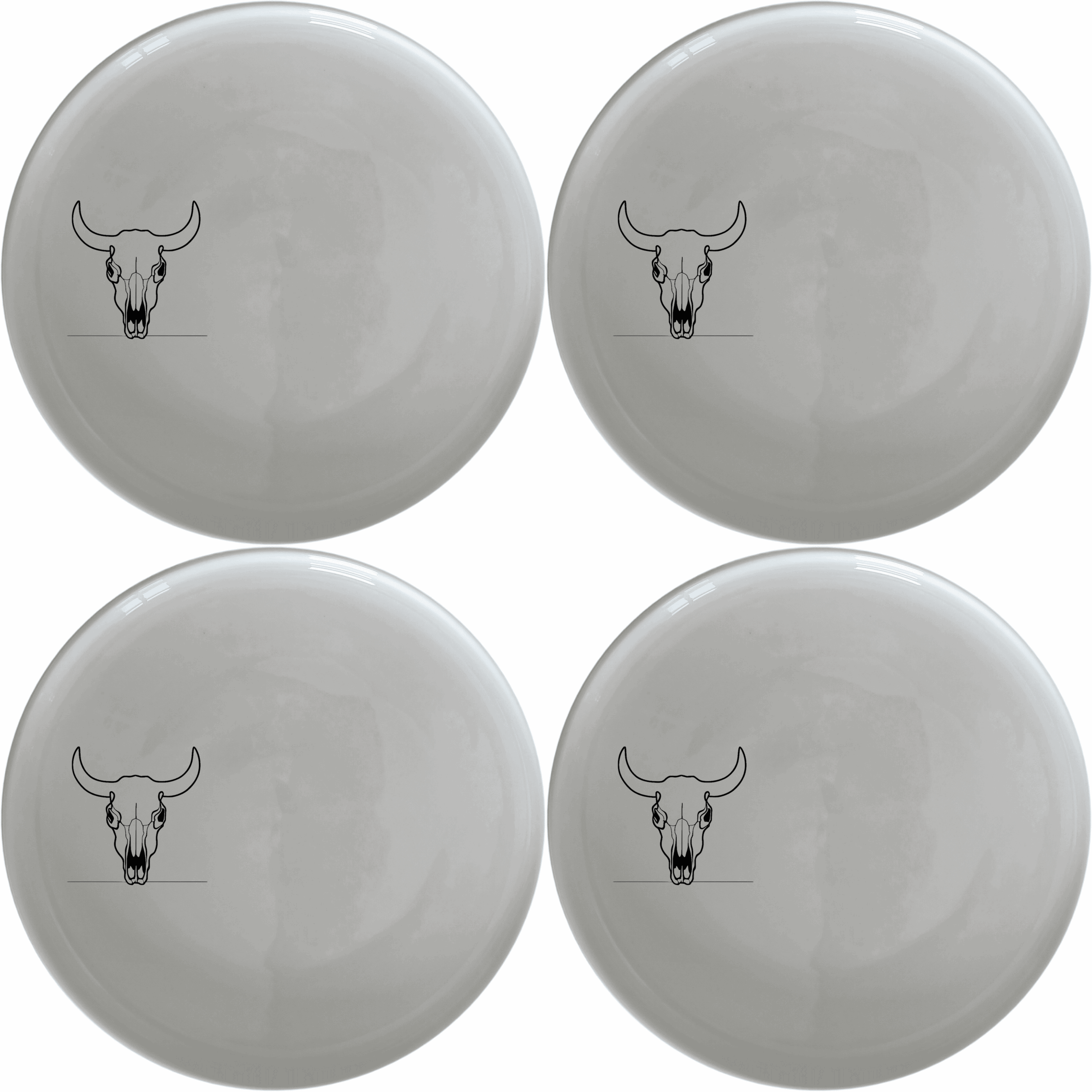 The Frontfacing Cow Skull Dinner Plate Set of 4 adds a bold, artistic touch to your dining experience with its striking skull design.