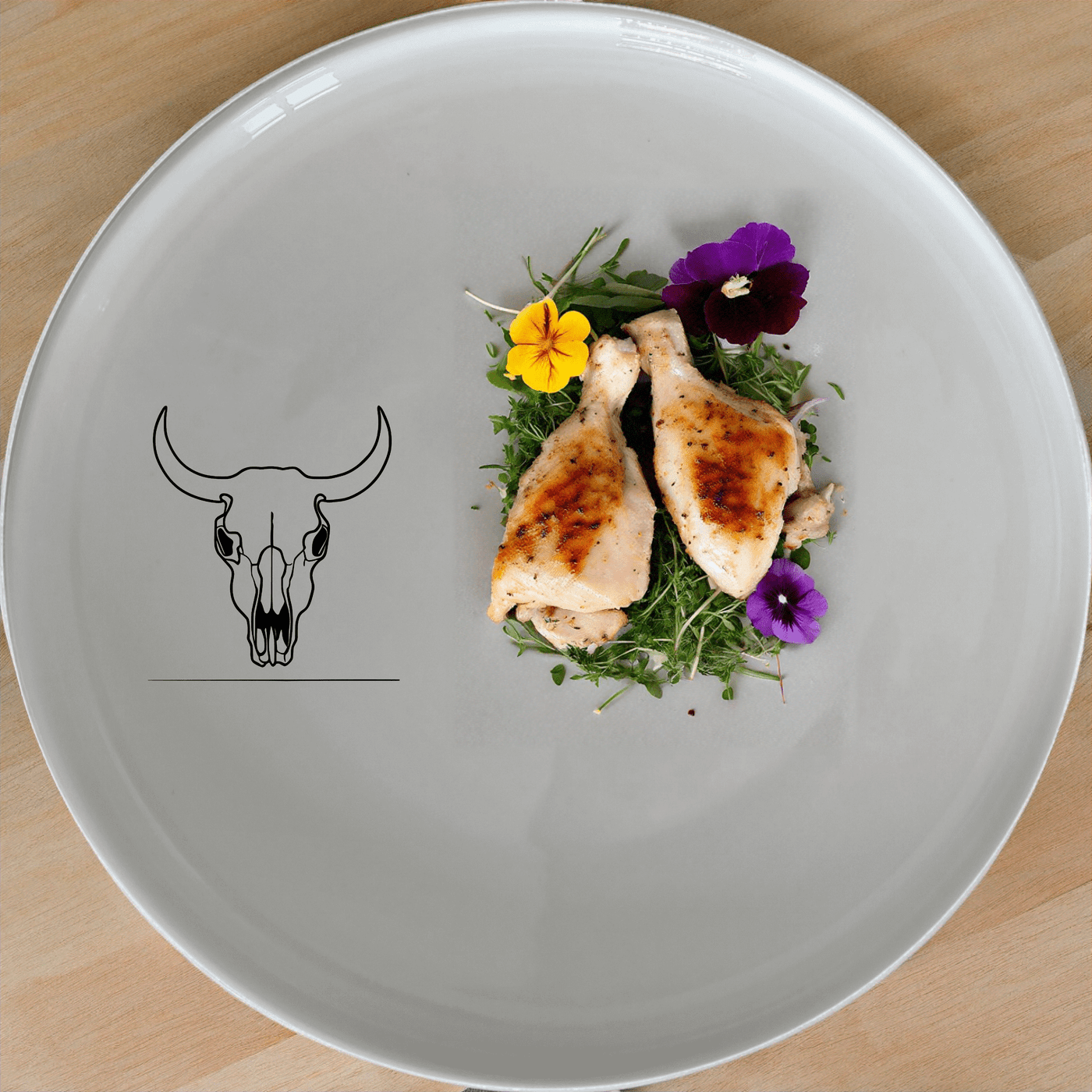 The Front Facing Cow Skull Dinner Plate Set of 4 adds a bold, artistic touch to your dining experience with its striking design.