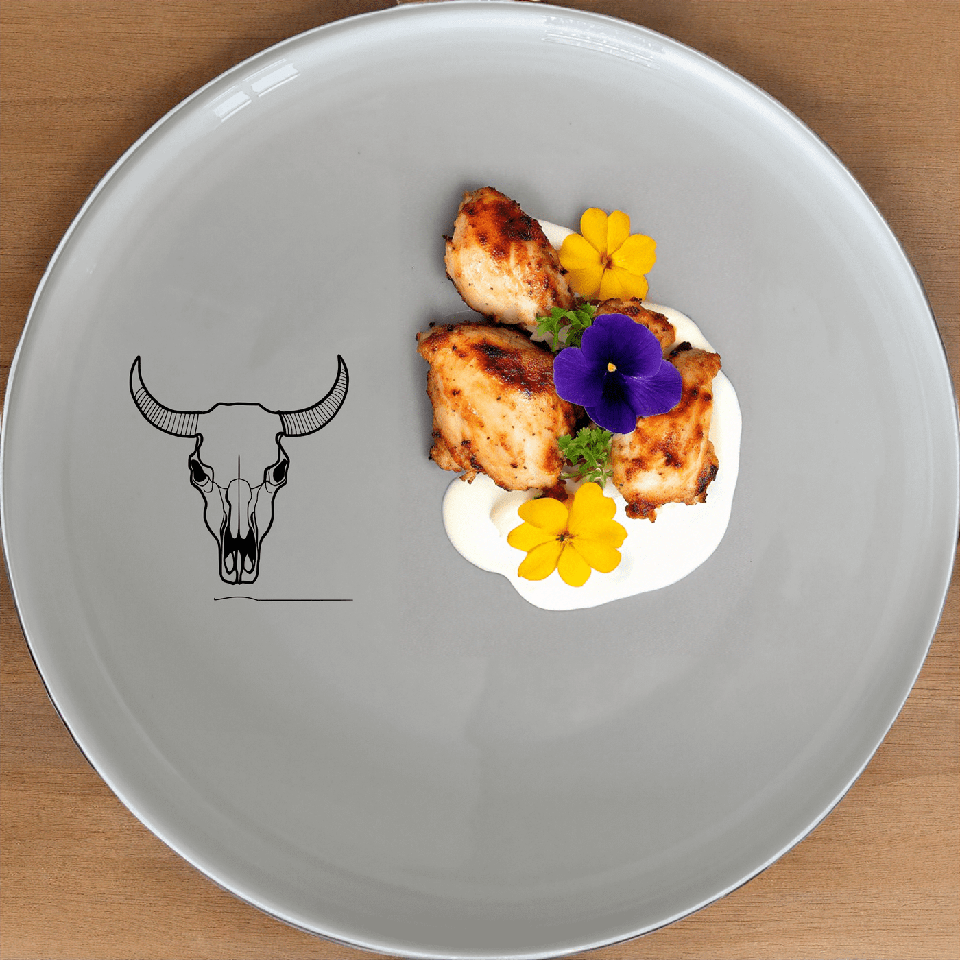 The Front Facing Cow Skull Dinner Plate Set of 4 adds a bold, artistic touch to your dining experience with its striking skull design.