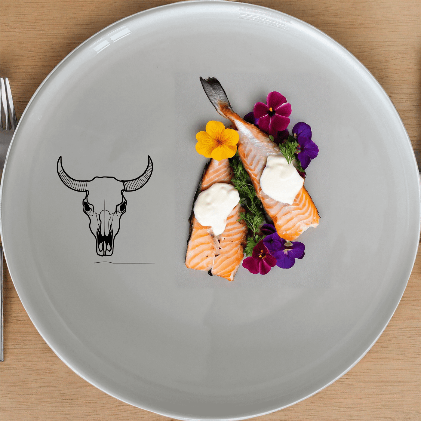 The Front Facing Cow Skull Side Plate Set of 4 adds a bold, artistic touch to your dining table with its striking skull design.