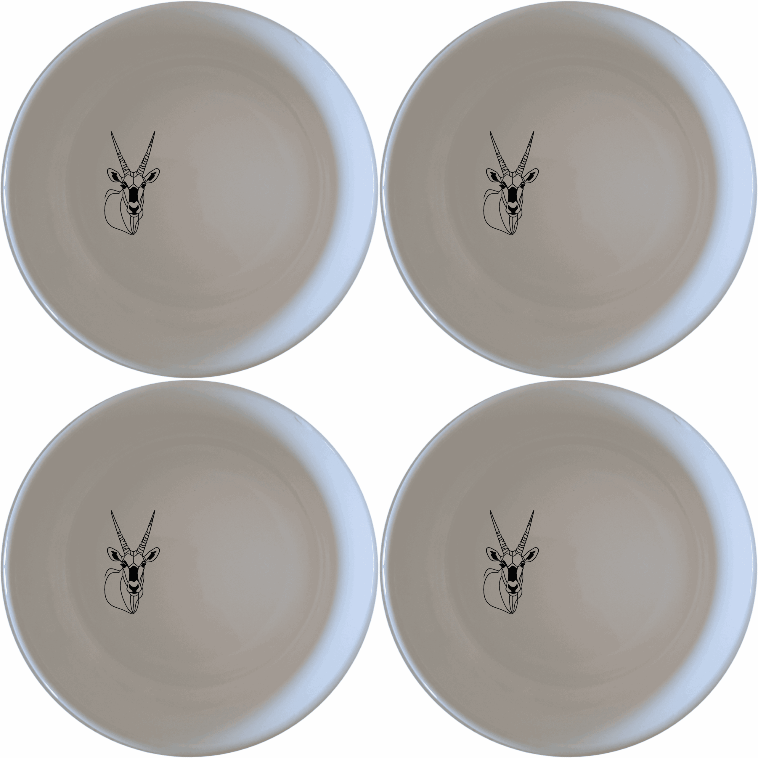 The Gemsbok Bust Bowl Set of 4 features elegant laser-etched designs perfect for modern dining. Crafted from premium ceramic, these bowls offer durability and style for everyday use.
