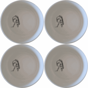 The Girl Pearl Earring Bowl Set of 4 features a minimalist design inspired by classic art, perfect for modern dining and everyday use.