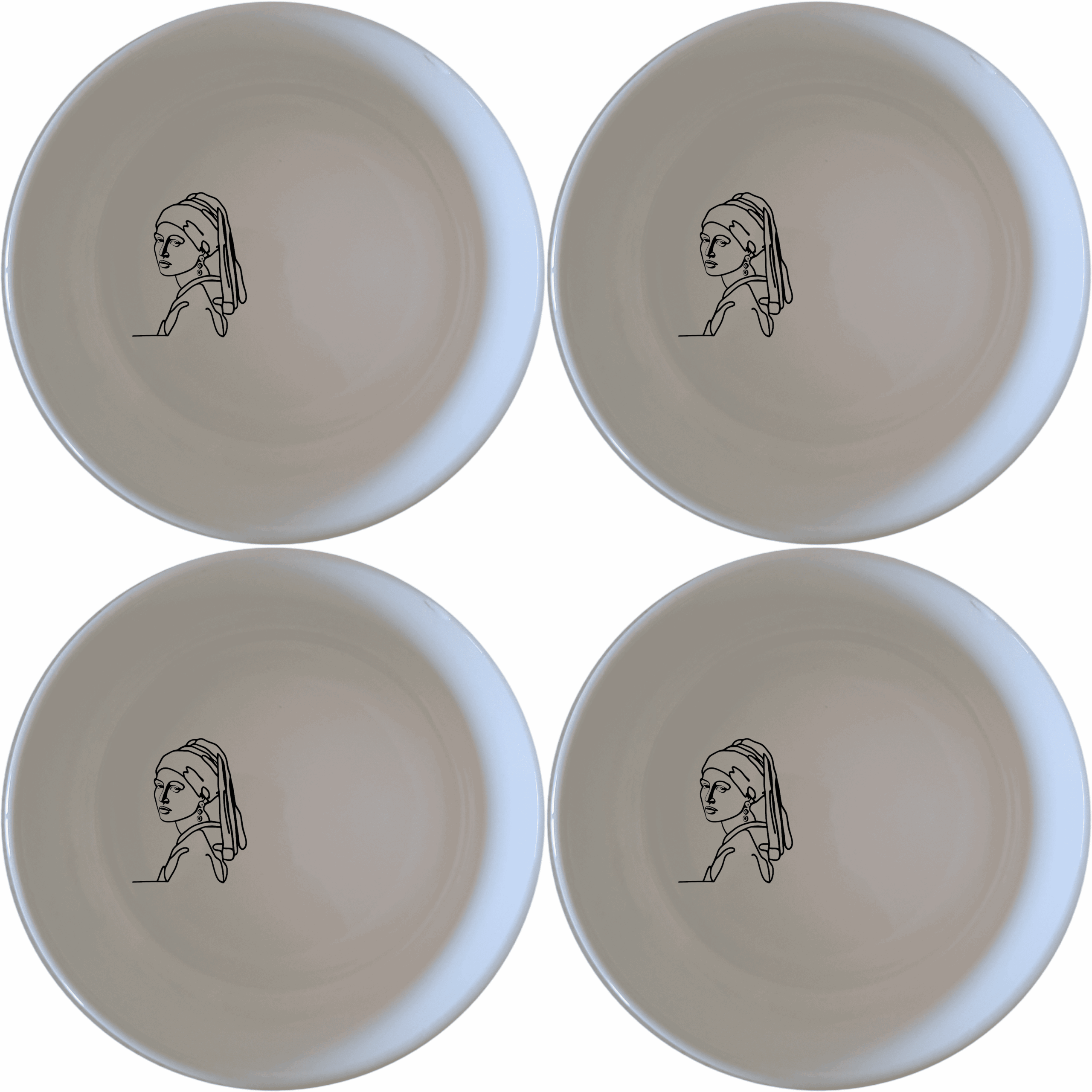 The Girl Pearl Earring Bowl Set of 4 features a minimalist design inspired by classic art, perfect for modern dining and everyday use.