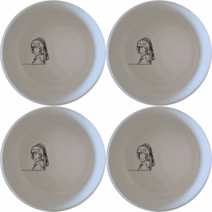 The Girl Pearl Earring Bowl Set of 4 features a minimalist design with a subtle artistic touch, perfect for everyday use or special occasions.
