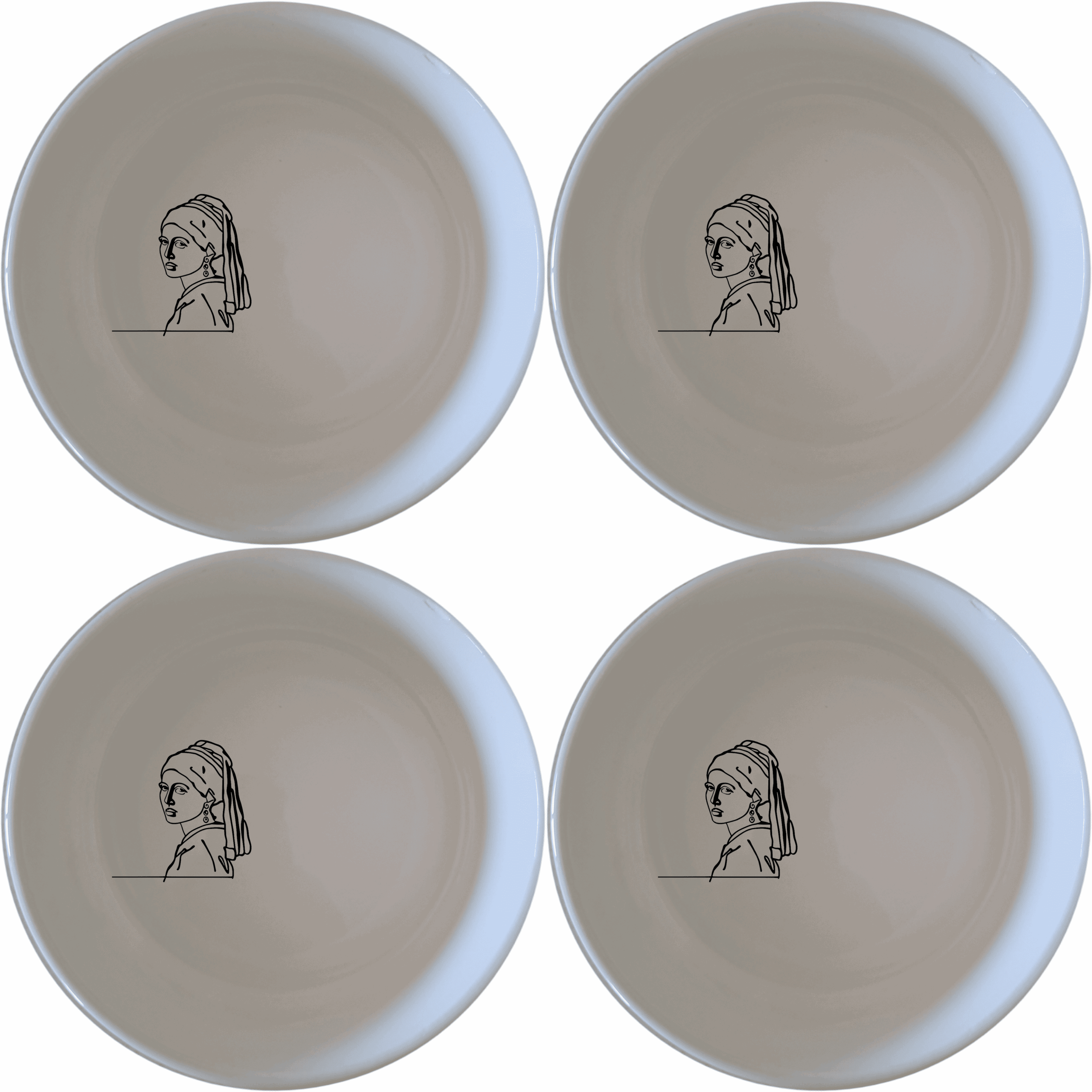 The Girl Pearl Earring Bowl Set of 4 features a minimalist design with a subtle artistic touch, perfect for everyday use or special occasions.
