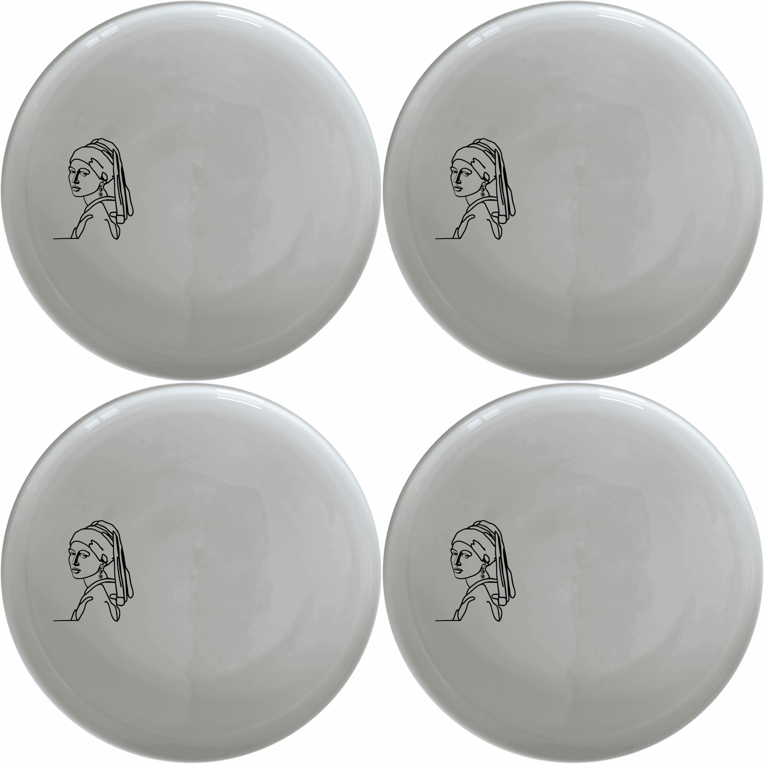 The Girl Pearl Earring Dinner Plate Set of 4 features a timeless design perfect for any dining table. Crafted from premium ceramic, these plates are both microwave and dishwasher safe, making them ideal for everyday use or special occasions.