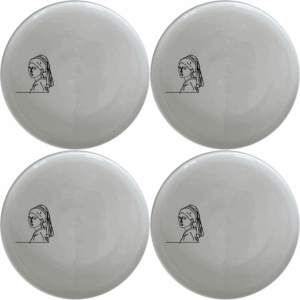 The Girl Pearl Earring Dinner Plate Set of 4 features a minimalist design inspired by classic art, perfect for elevating any dining experience.