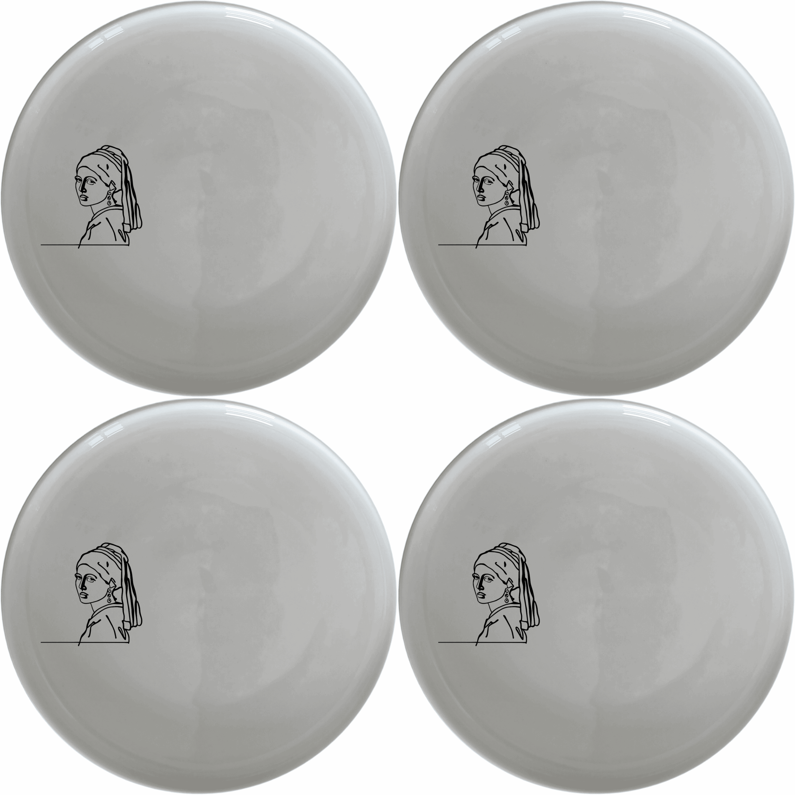 The Girl Pearl Earring Dinner Plate Set of 4 features a minimalist design inspired by classic art, perfect for elevating any dining experience.