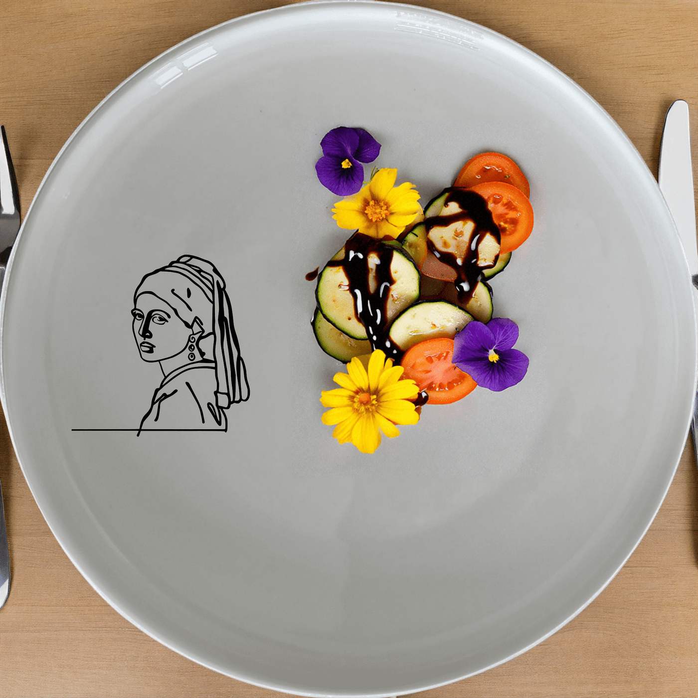 The Girl Pearl Earring Dinner Plate Set of 4 features a minimalist design inspired by classic art, perfect for elevating any dining experience.