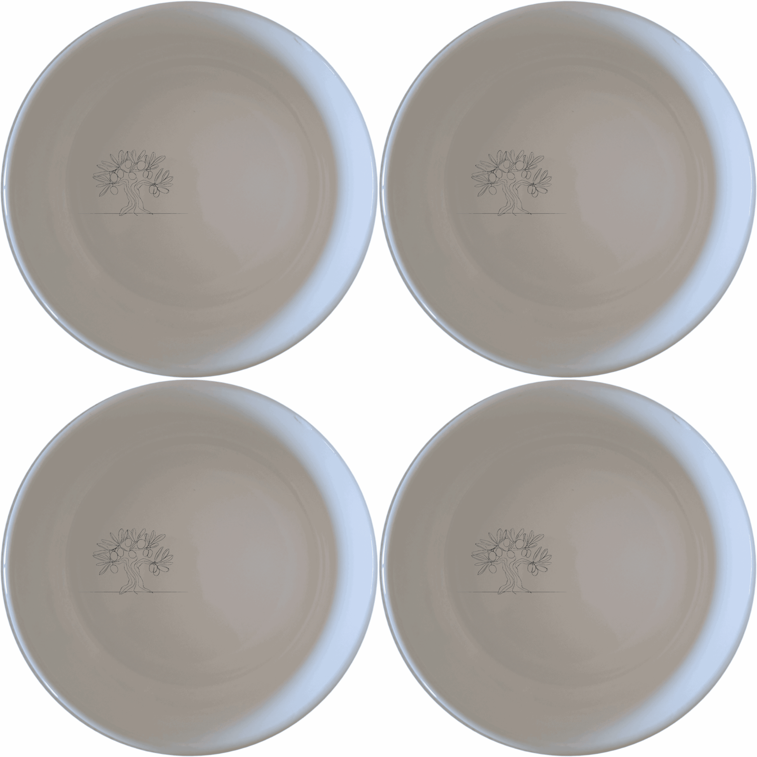 The Grecian Olive Tree Bowl Set of 4 features a minimalist olive tree design, perfect for everyday use or special occasions.