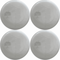 The Olive Tree Dinner Plate Set of 4 features a minimalist design with an olive tree graphic, perfect for modern dining settings.