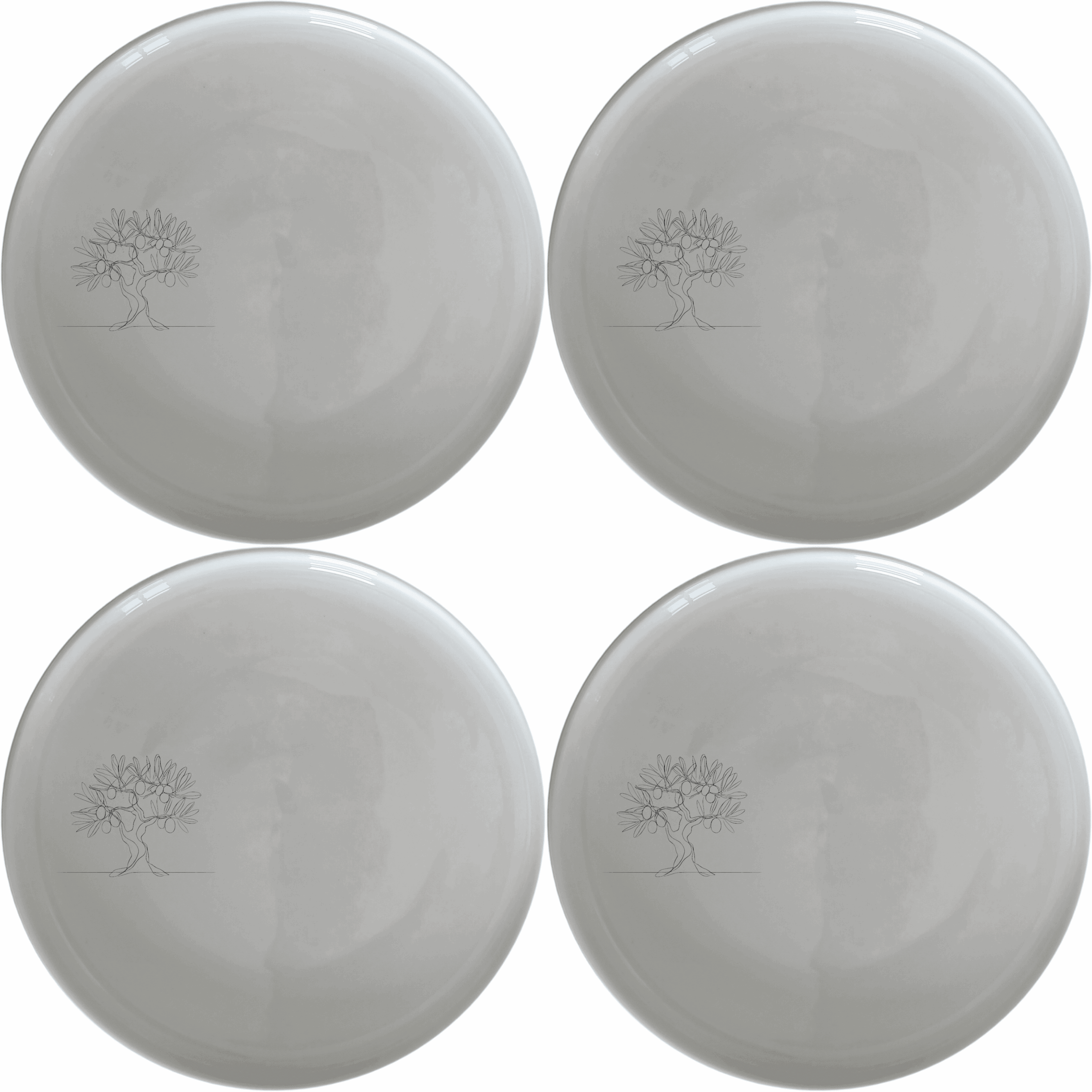 The Olive Tree Side Plate Set of 4 features a minimalist olive tree design, perfect for adding a touch of nature to your dining experience.