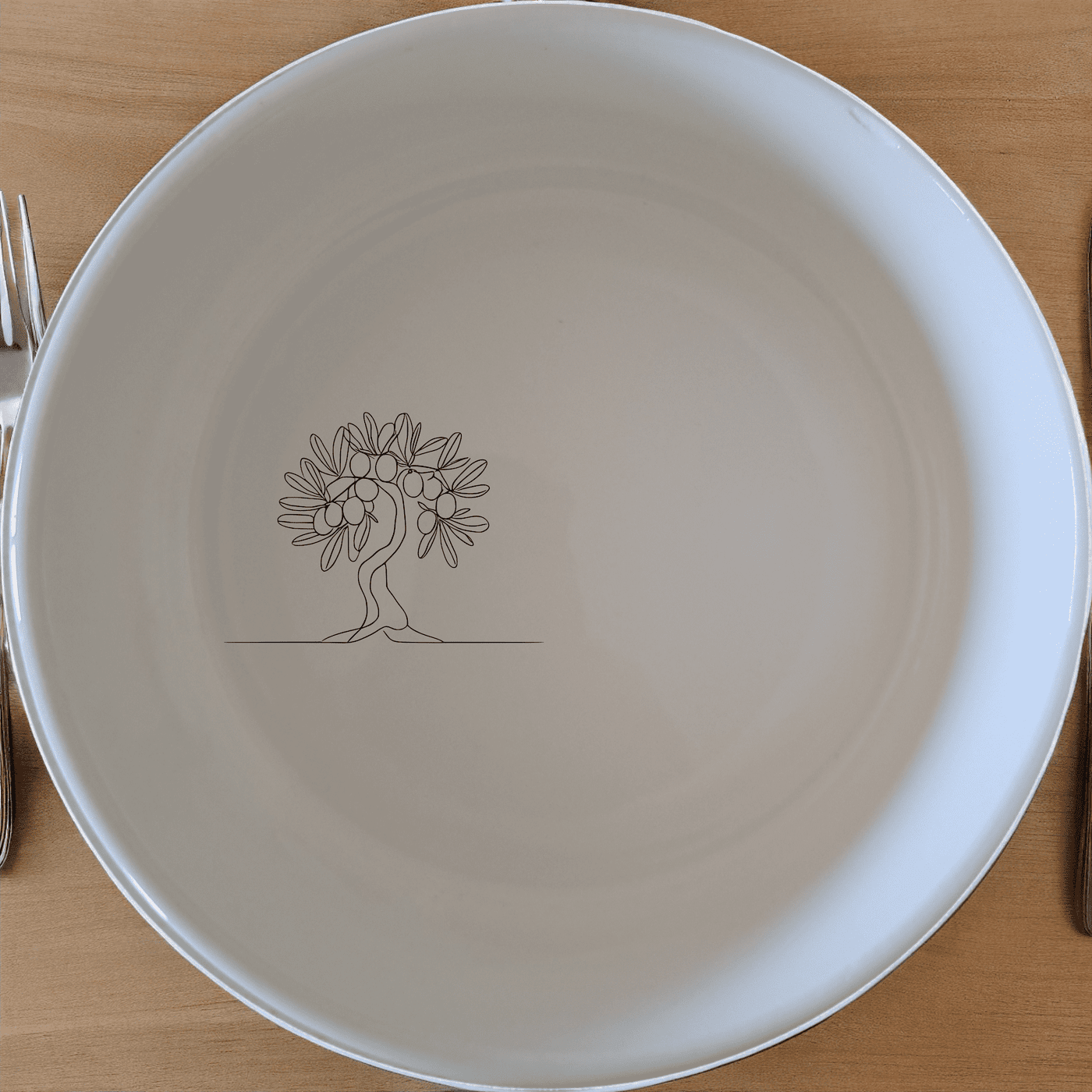 The Grecian Olive Tree Bowl Set of 4 features a minimalist olive tree design, perfect for adding a touch of Mediterranean elegance to your dining table.