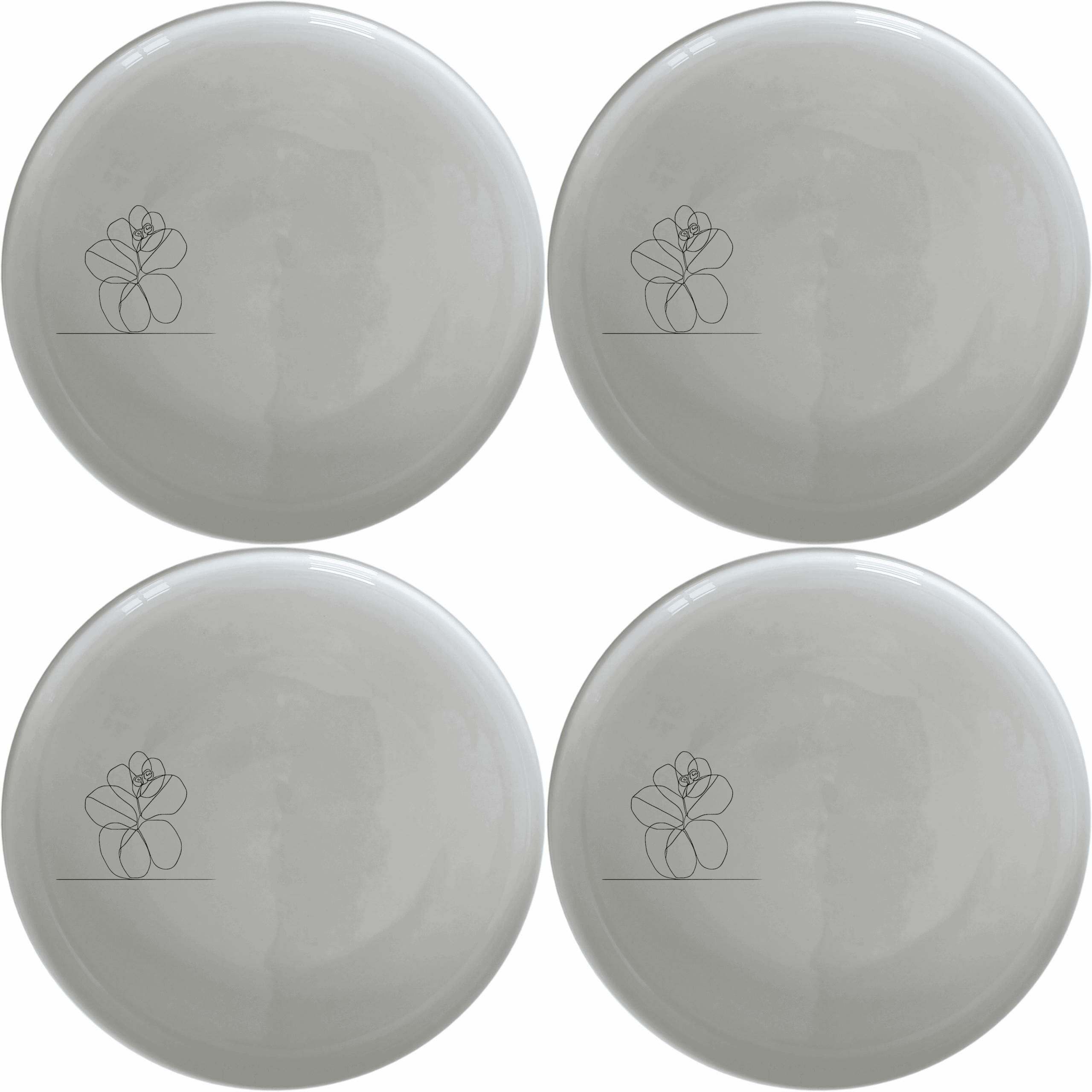 The Hoya Carnosa Dinner Plate Set of 4 features a delicate laser-etched floral design on a sleek white ceramic surface, perfect for elevating any dining experience.