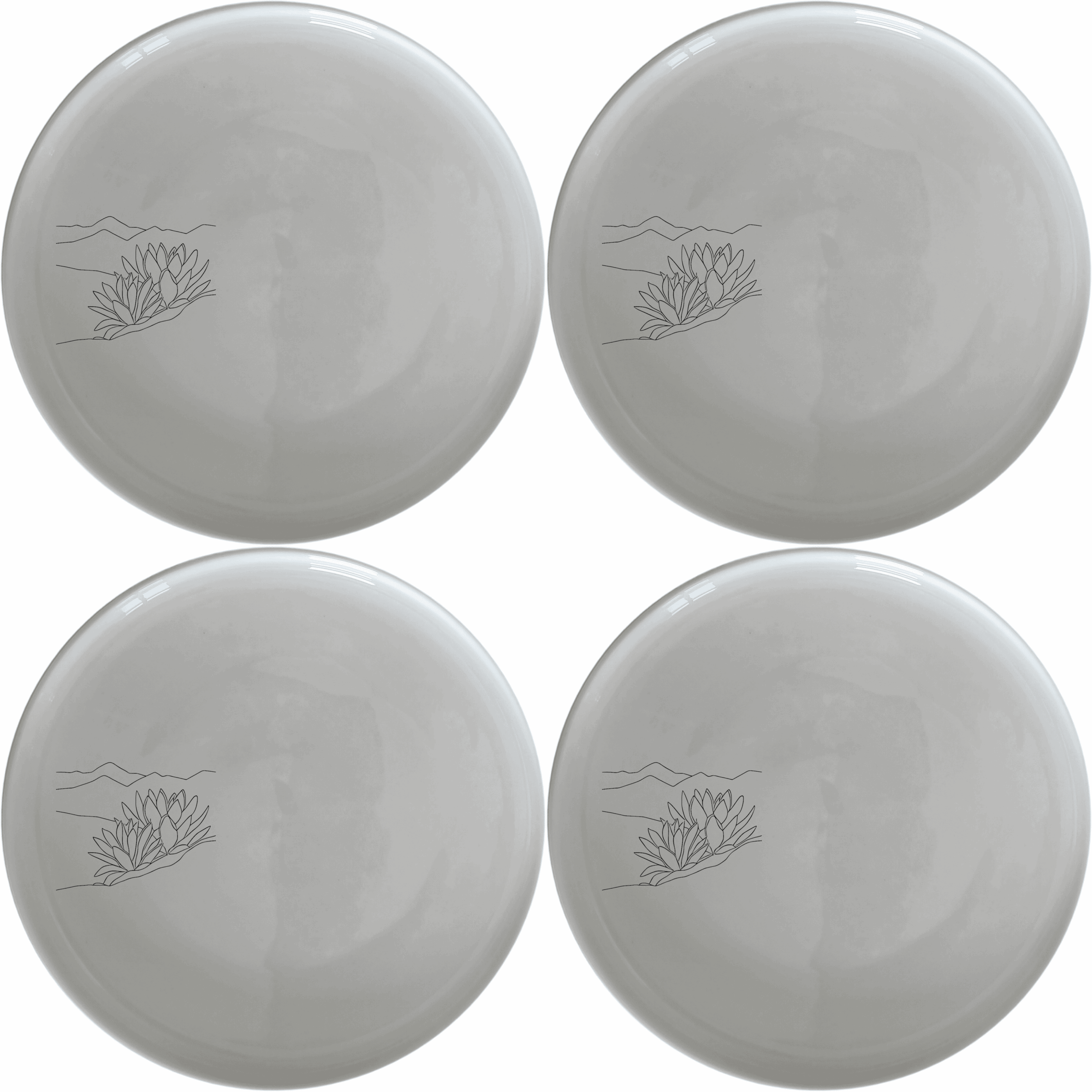 The Karoo Desert Landscape Succulent Plants Side Plate Set of 4 features minimalist designs perfect for modern dining.