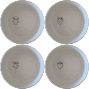 The King Protea Flower Bowl Set of 4 features a delicate botanical illustration, perfect for adding a touch of nature to your dining experience.