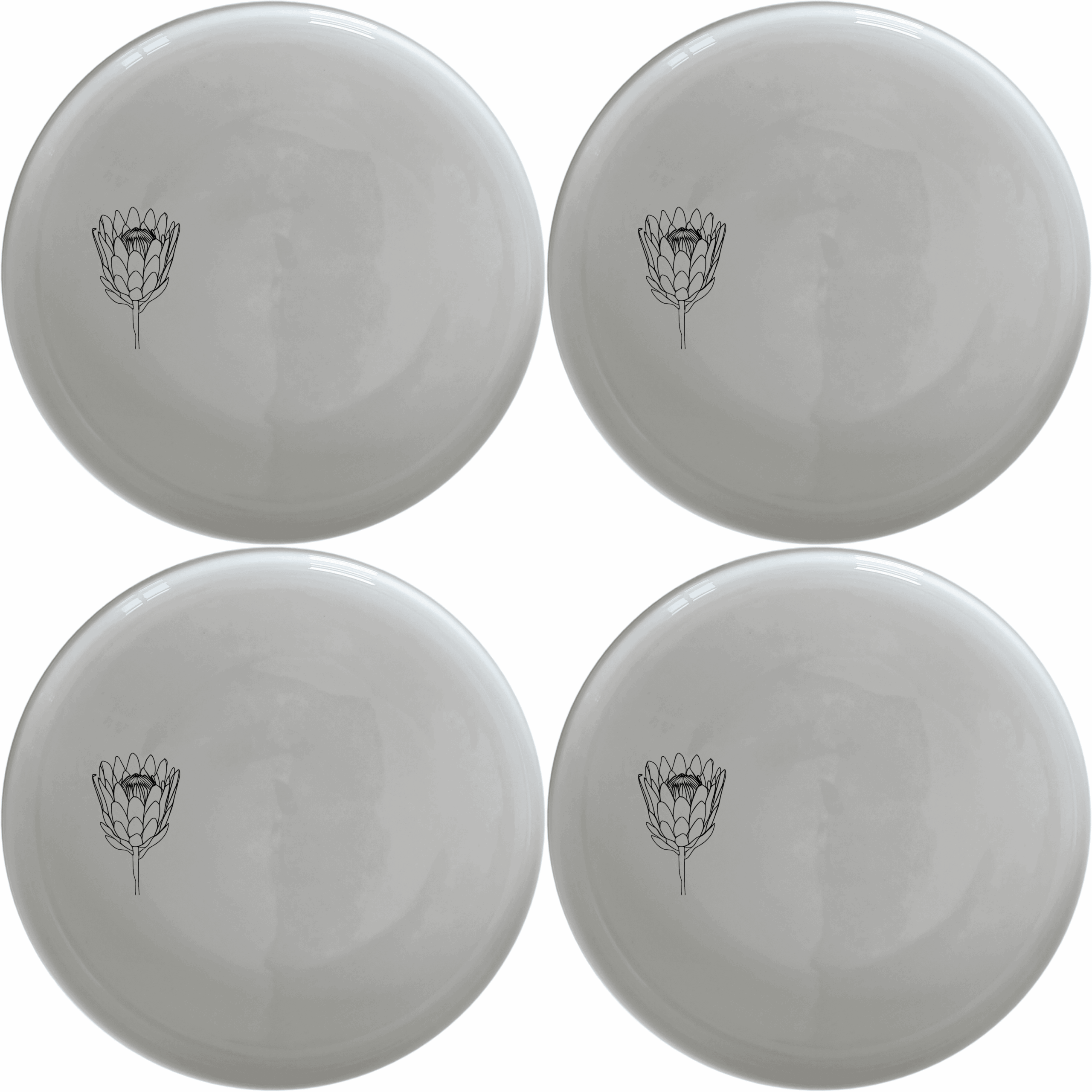 The King Protea Flower Dinner Plate Set of 4 features a beautiful botanical illustration, perfect for elevating any dining experience.