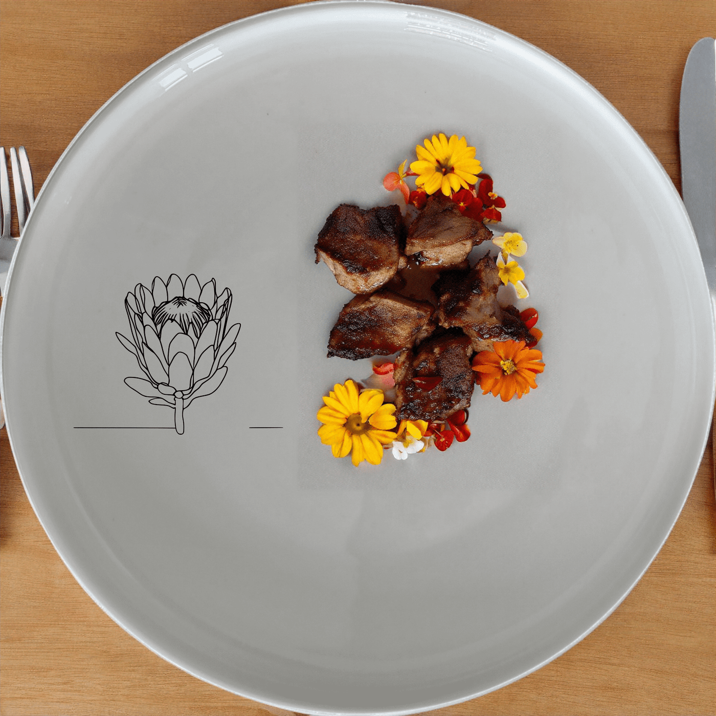 The King Protea Flower Dinner Plate Set of 4 features a delicate botanical illustration, perfect for elevating any dining experience.