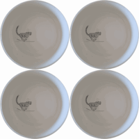 The Kruger Park Running Cheeta Bowl Set of 4 - Range 1 features a sleek cheetah design, perfect for modern dining and adding a touch of wildlife elegance to your table.