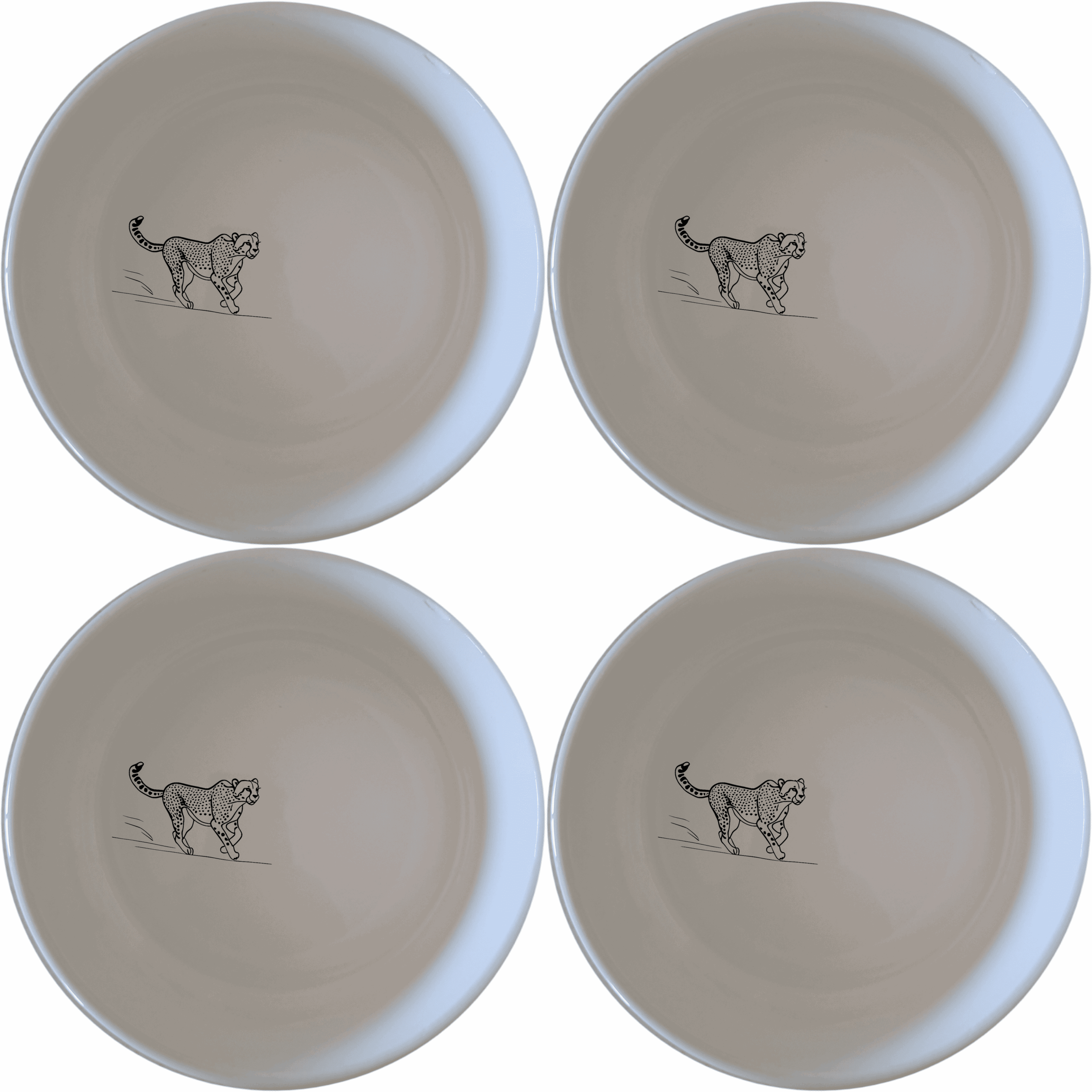 The Kruger Park Running Cheeta Bowl Set of 4 - Range 2 is a stylish and practical addition to any kitchen, perfect for everyday use or special occasions.