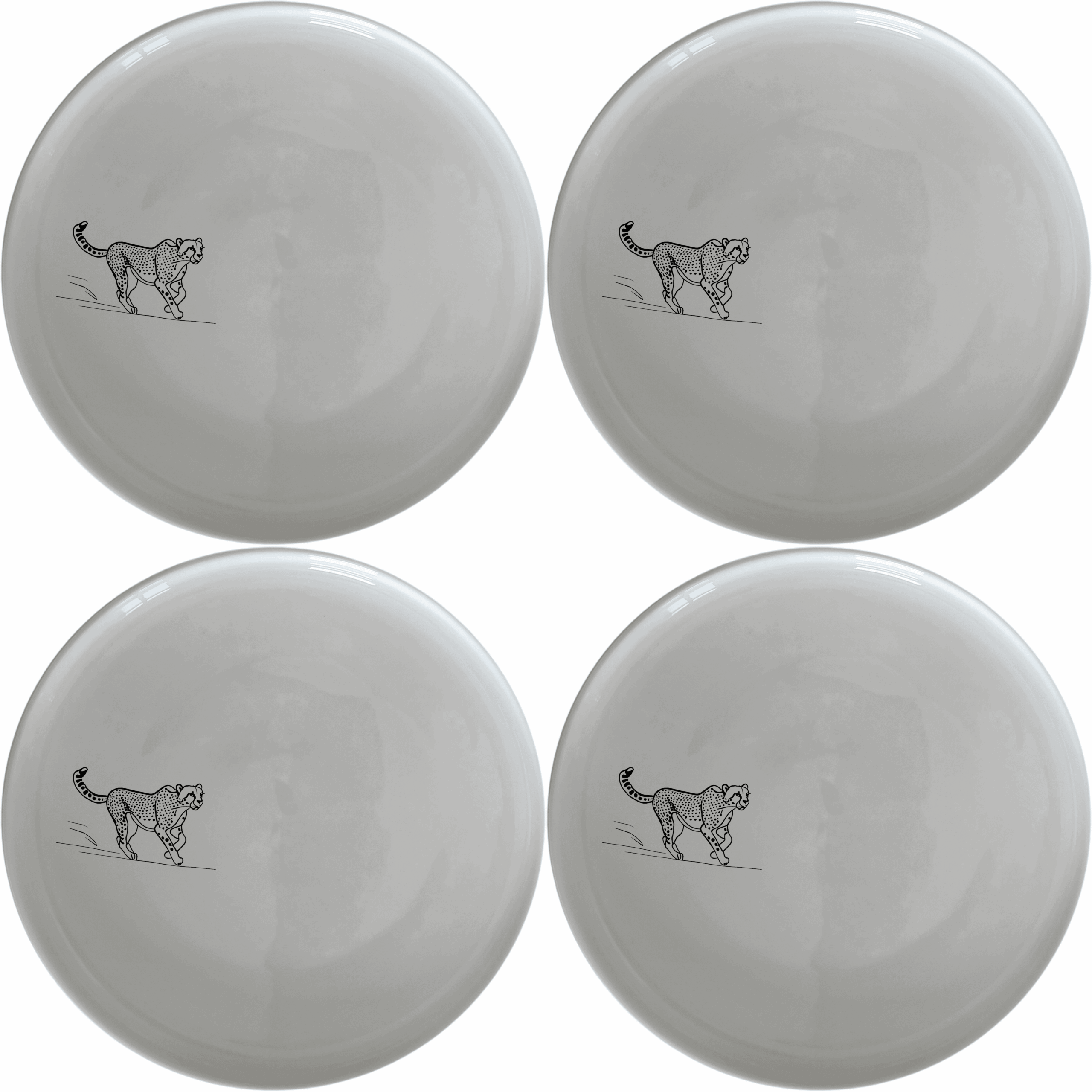 The Running Cheeta Dinner Plate Set of 4 - Range 2 is a stylish and modern dinnerware set perfect for any dining occasion.