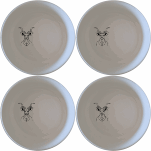 The Kudu Spiral Horns Majestic Bowl Set of 4 features elegant wildlife designs perfect for any dining table.