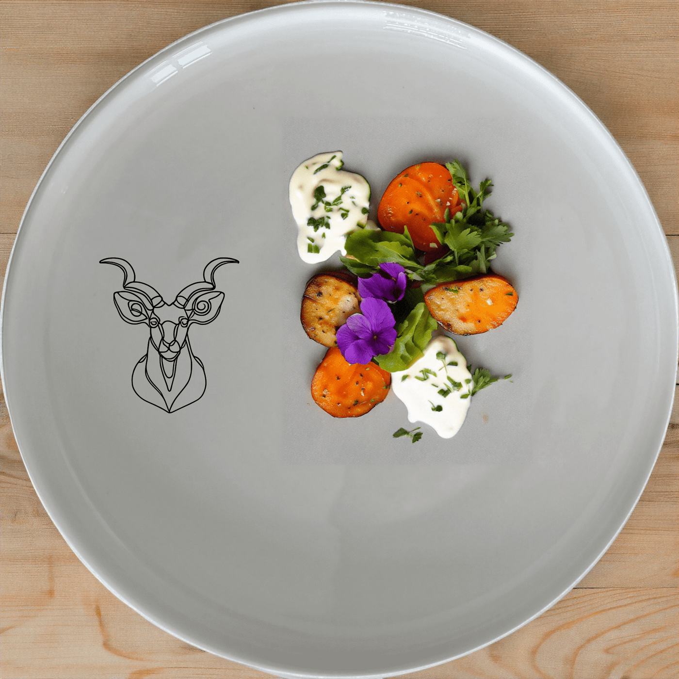 The Kudu Spiral Horns Dinner Plate Set of 4 features elegant wildlife artwork for a sophisticated dining experience.