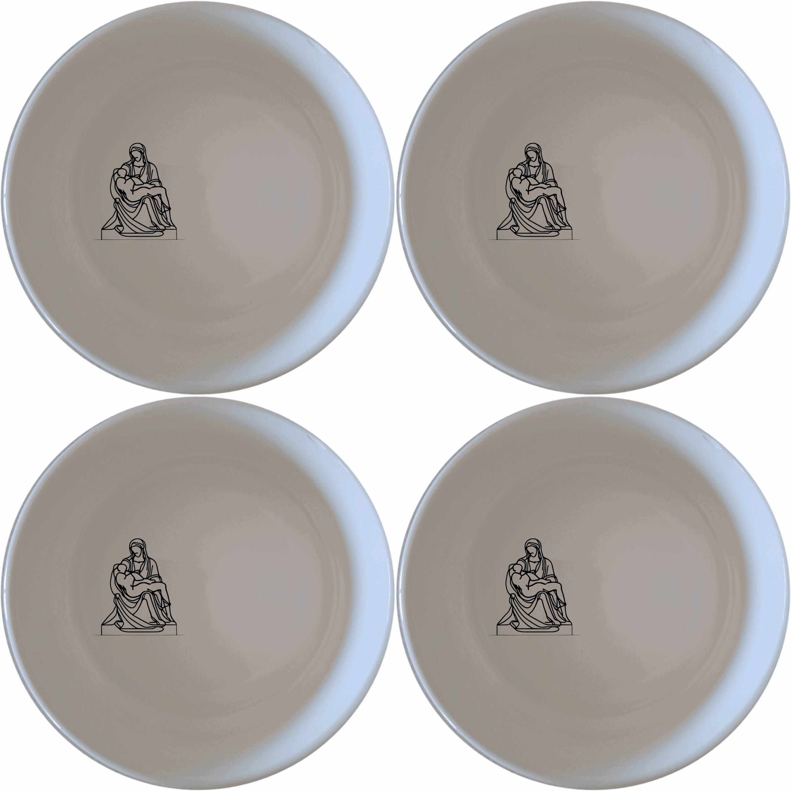 The Pieta Michelangelo Bowl Set of 4 - Range 4 is a stunning collection of ceramic bowls, each featuring an intricate laser-etched design inspired by Michelangelo's masterpiece. Perfect for adding a touch of art to your dining experience.