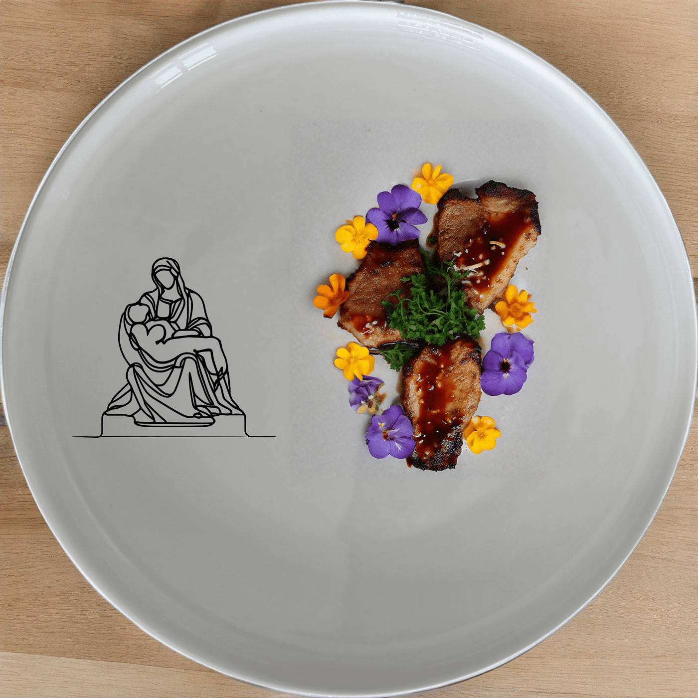Pieta Art Dinner Plate Set of 4 - Range 2 features a timeless design inspired by classical art, perfect for elevating any dining experience.