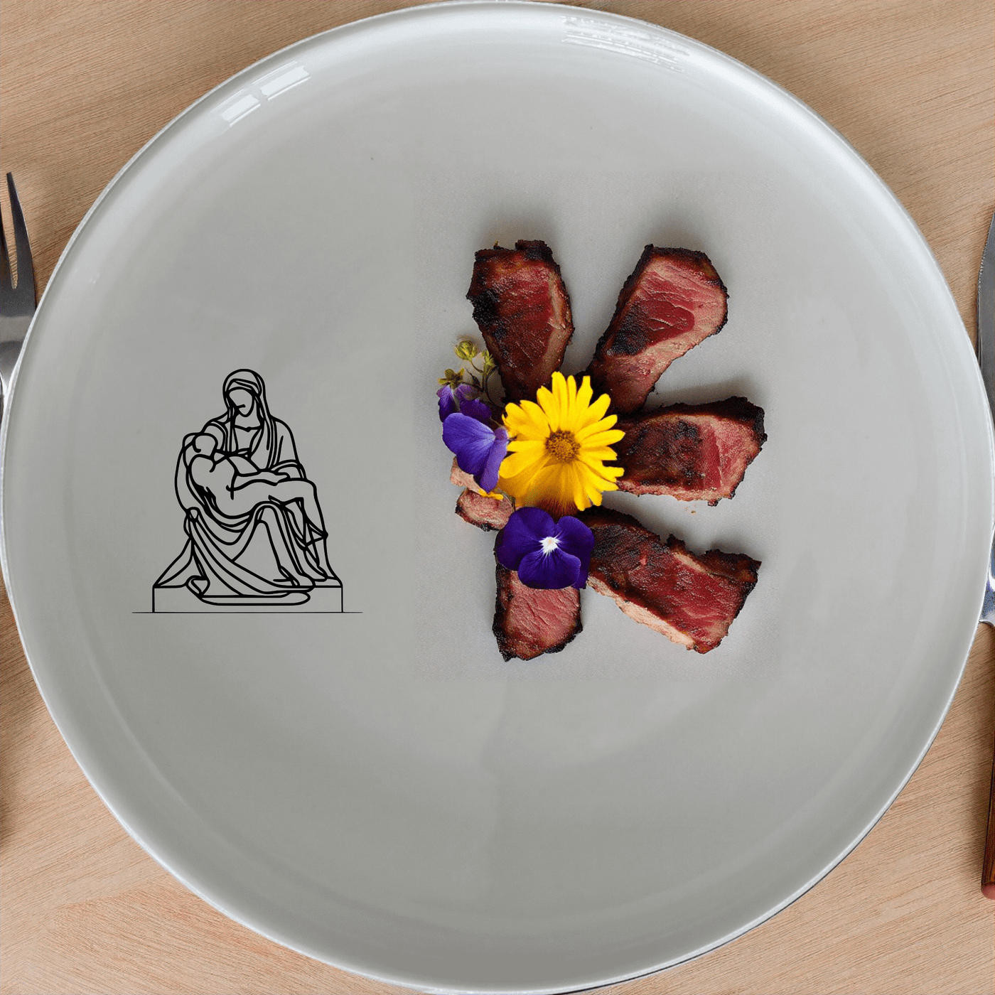 The Pieta Art Dinner Plate Set of 4 brings classical artistry to your dining table with intricate laser-etched details.