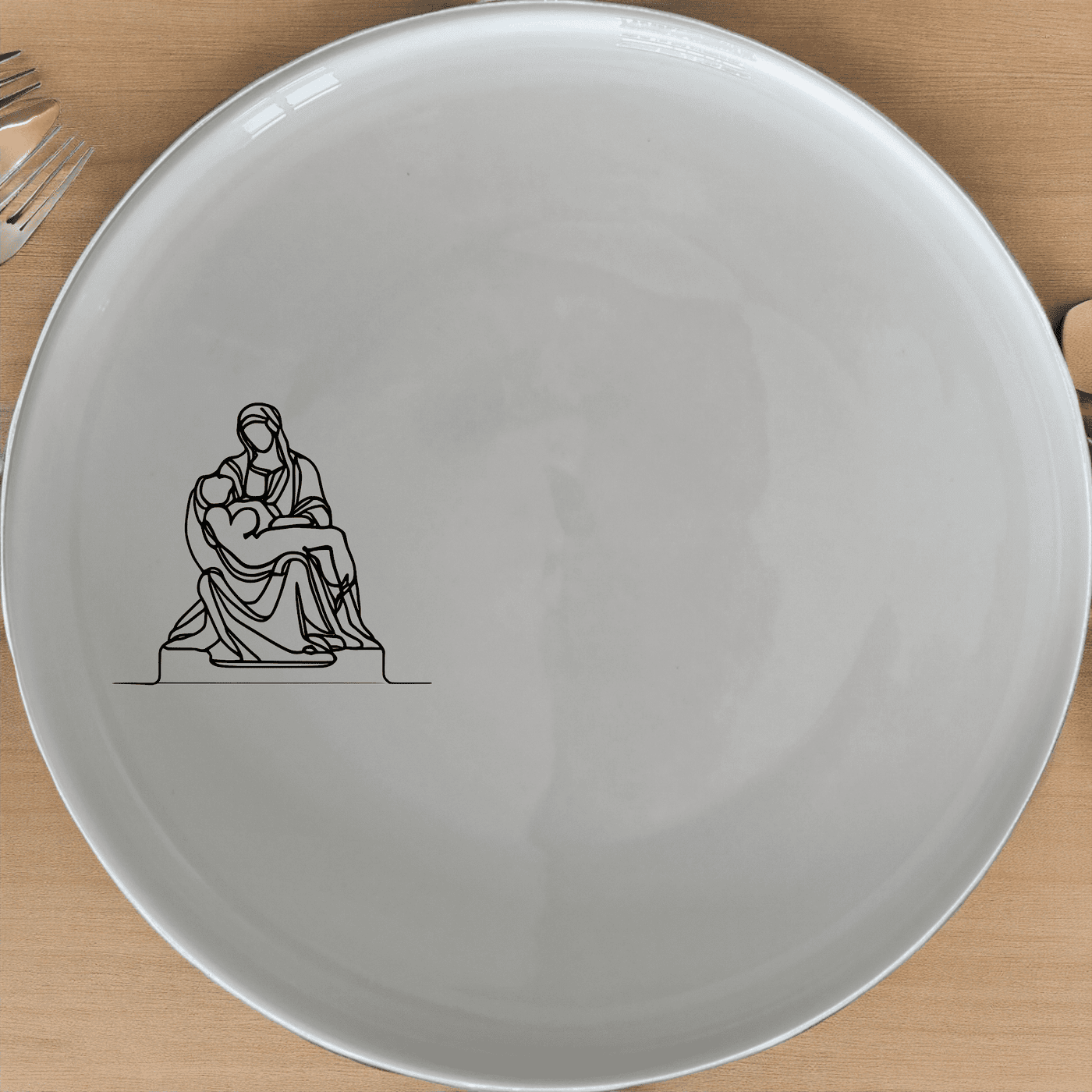The Pieta Art Side Plate Set of 4 - Range 2 features a timeless design inspired by classical art, perfect for elevating any dining experience.
