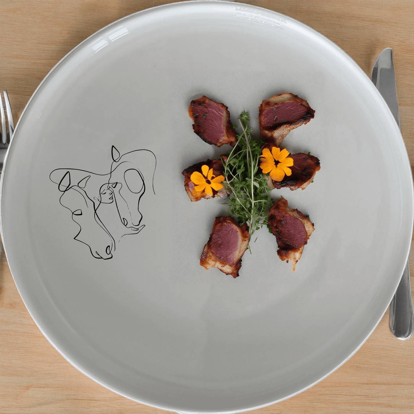 Loving Horses Abstract Dinner Plate Set of 4 - Range 1 features modern abstract horse designs on white ceramic plates, perfect for contemporary dining.